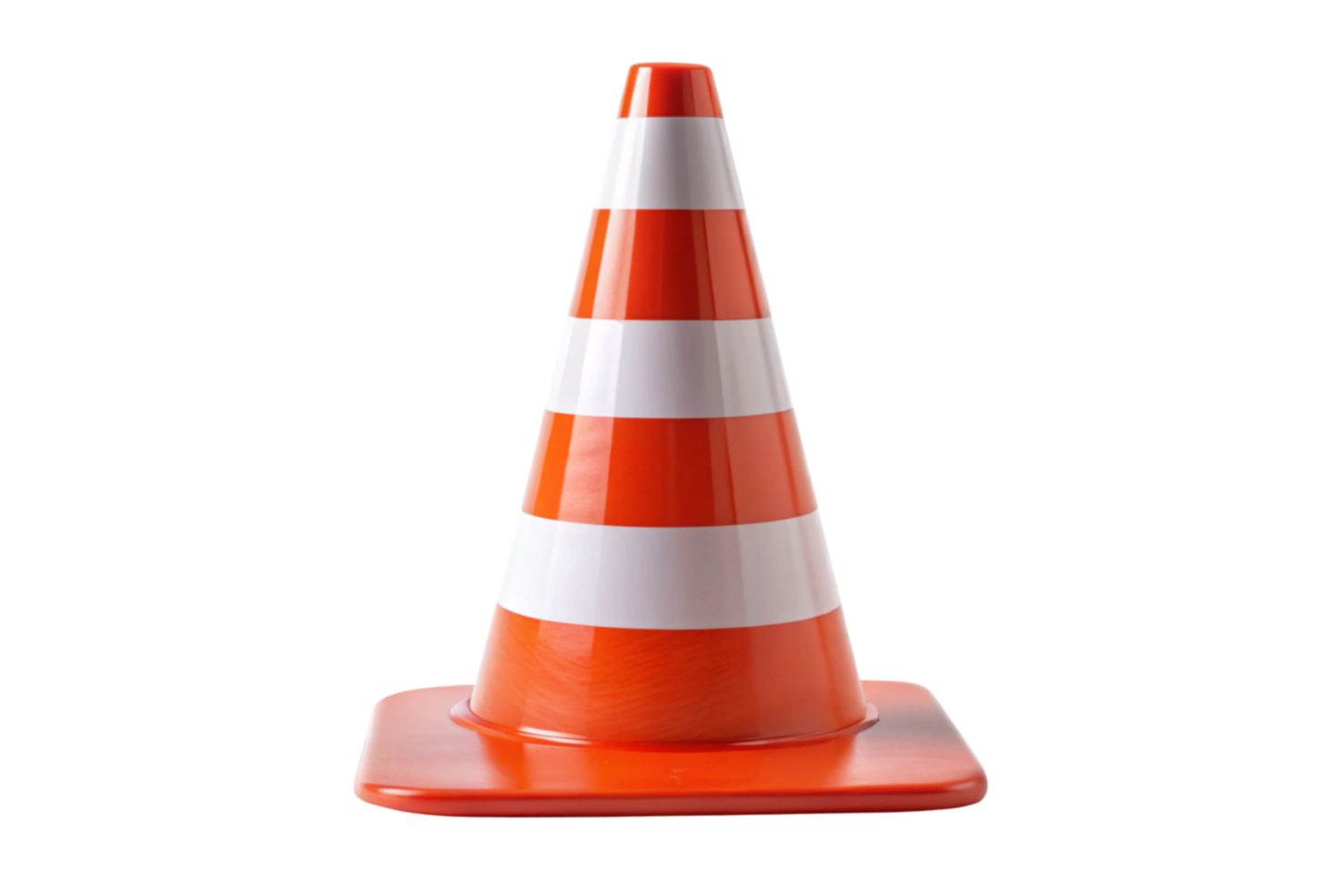 Close up of a traffic cone with orange and white stripes used for roadblock or construction zone safety png