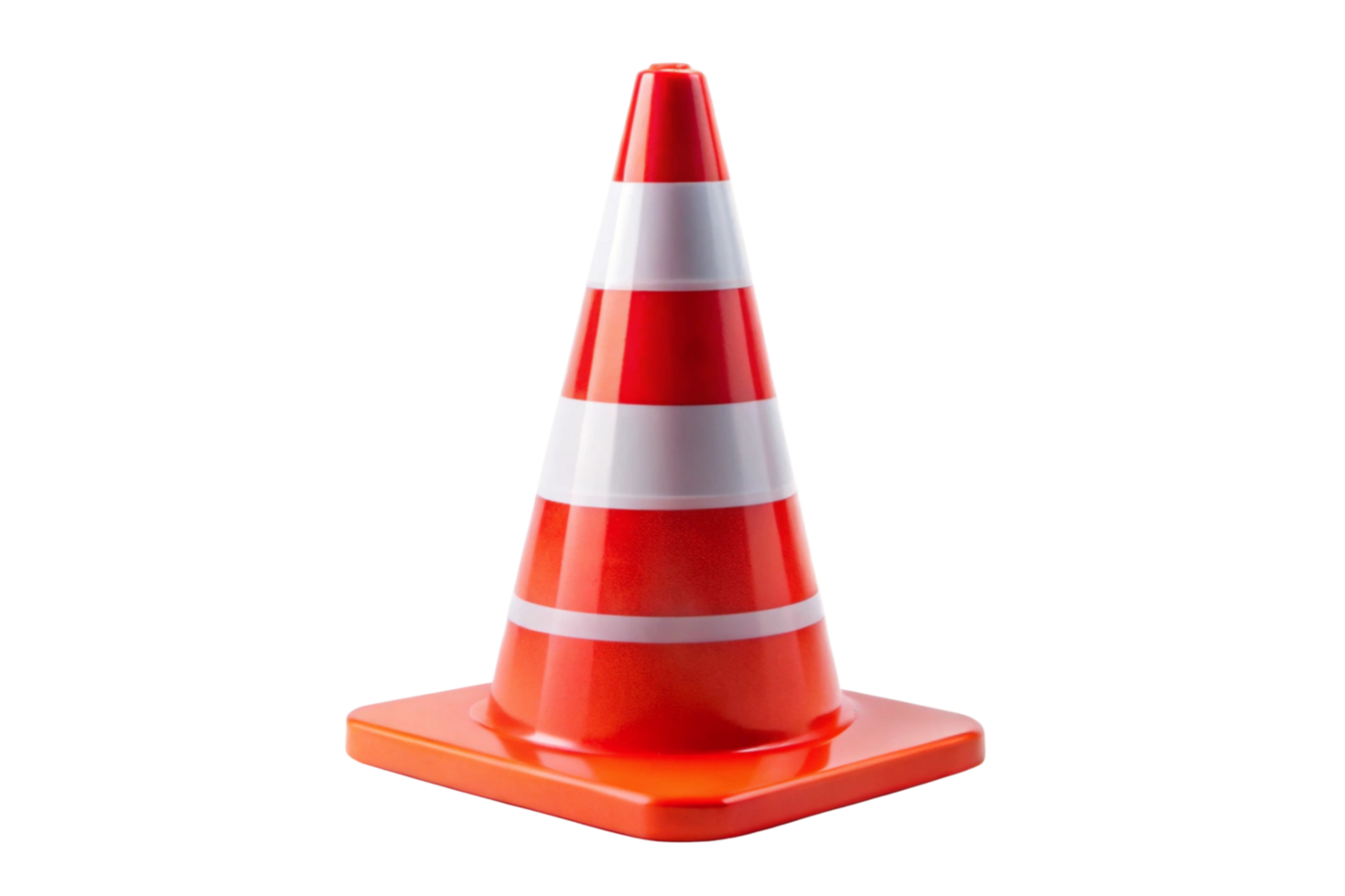 Plastic traffic cone with reflective stripes for roadworks, construction site safety, and hazard awareness png