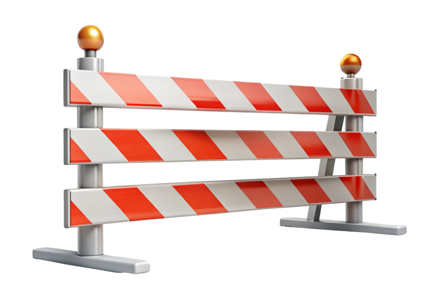 Orange and white striped traffic barrier used for road safety, construction sites, and traffic diversion, with reflective top lights for visibility png