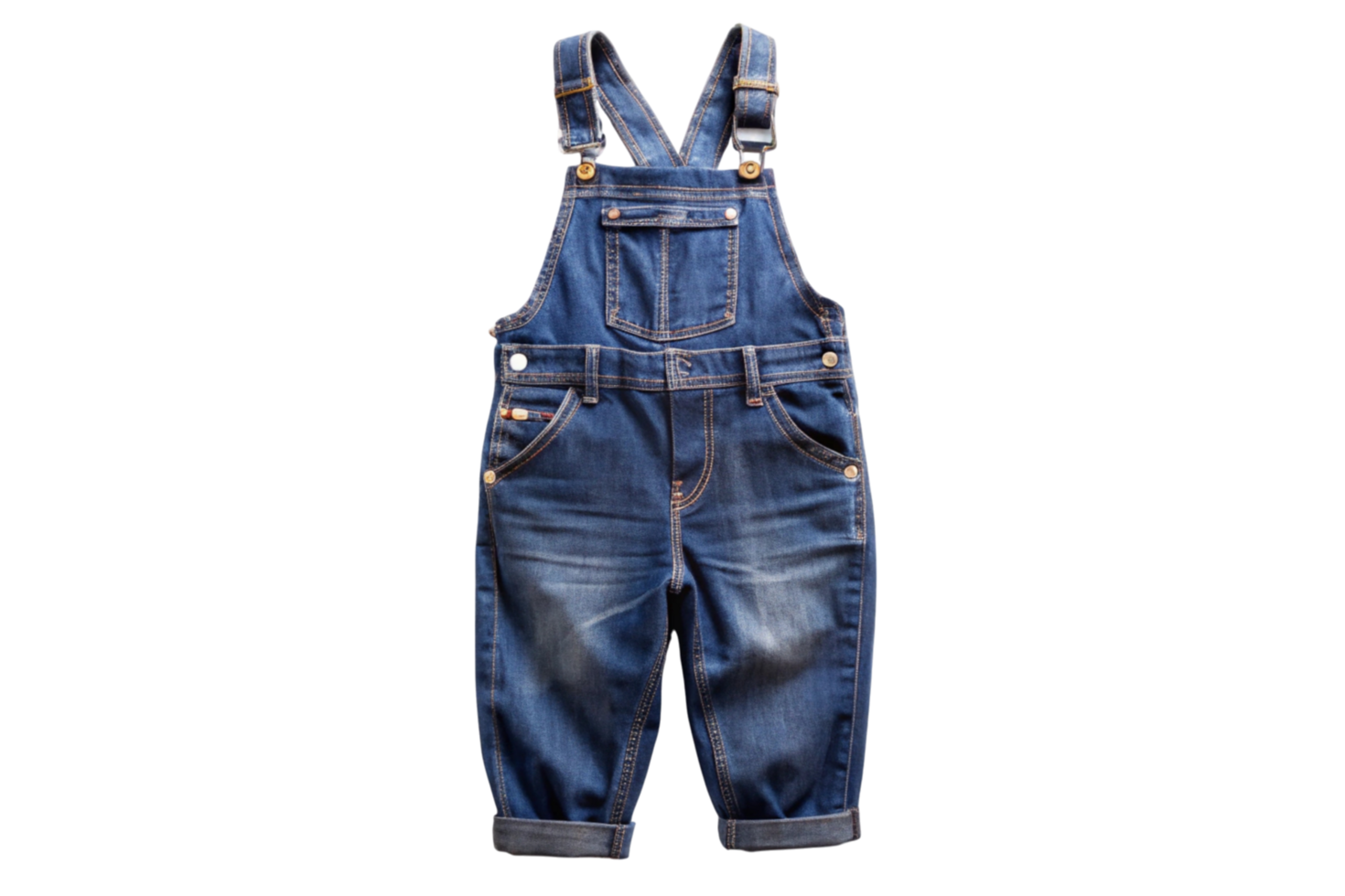 Stylish and practical childrens denim overalls, high quality fabric design ideal for casual wear, presented on a white studio background png