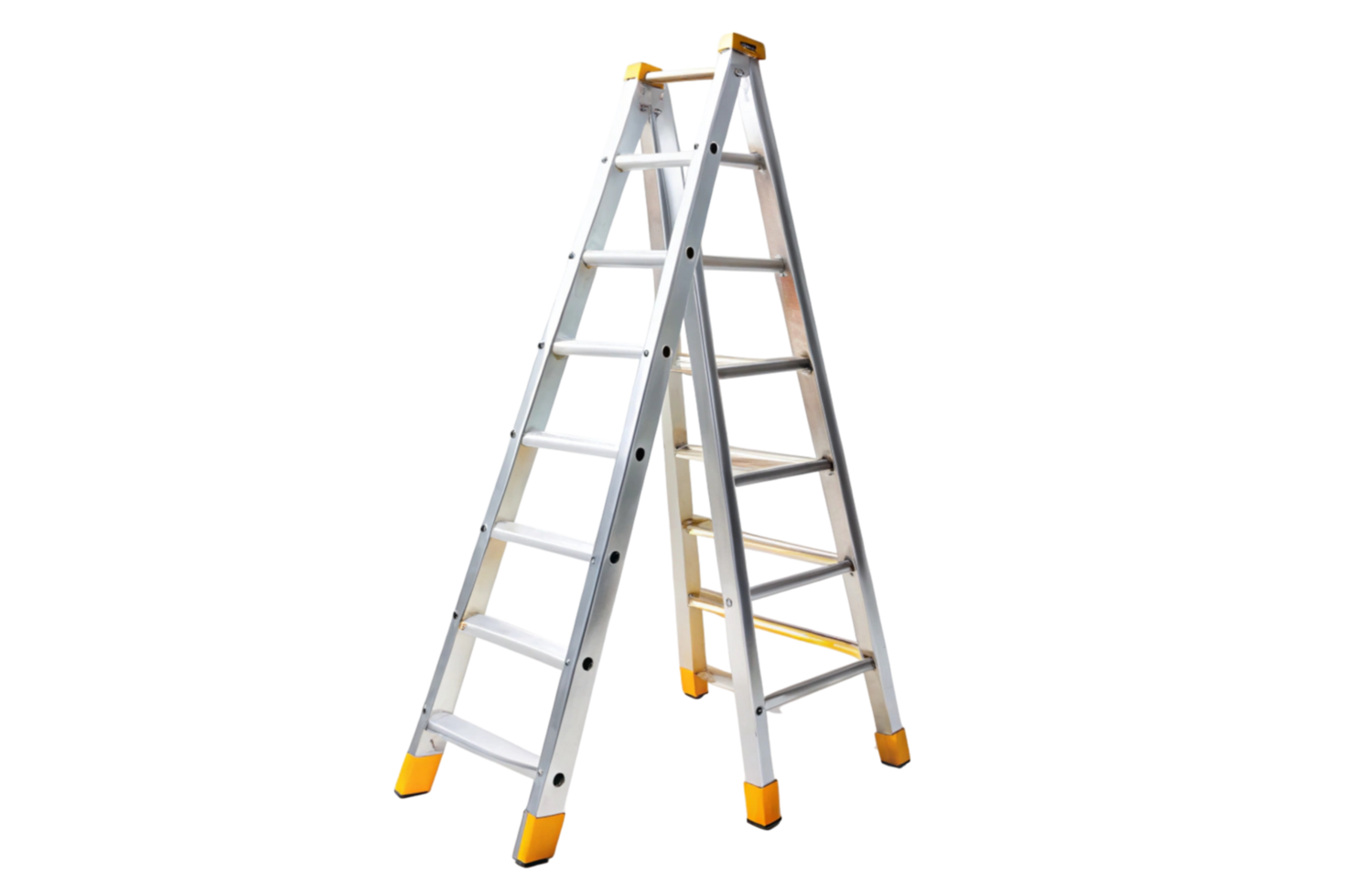 Heavy duty aluminum ladder with compact folding mechanism, perfect for indoor and outdoor usage in various applications png