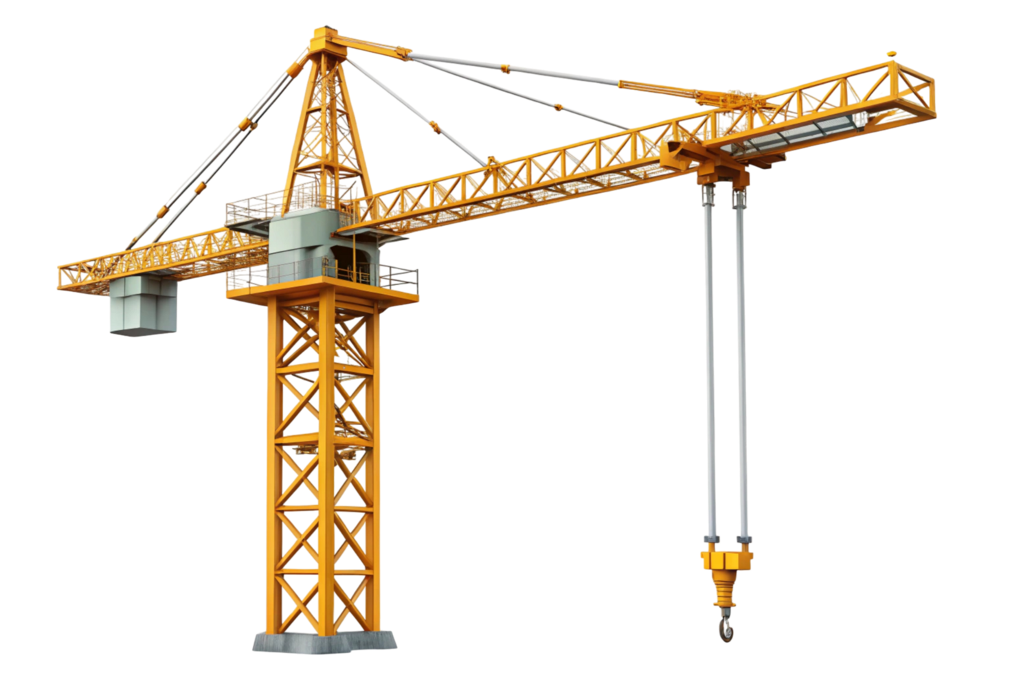 Modern tower crane used for heavy lifting and building construction, highlighting functionality and design on a white isolated surface png