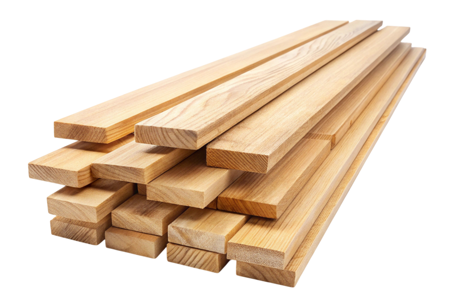 A collection of neatly stacked wooden planks on a white backdrop, emphasizing their smooth surfaces, perfect for woodworking and construction png