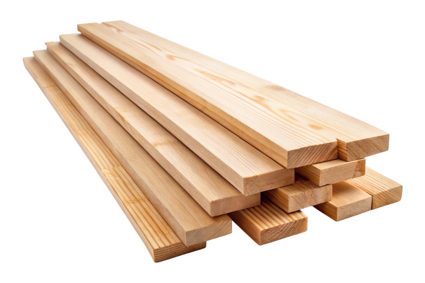 A neat arrangement of wooden planks stacked in a pile, displaying smooth texture and light color, perfect for renovation and carpentry work png