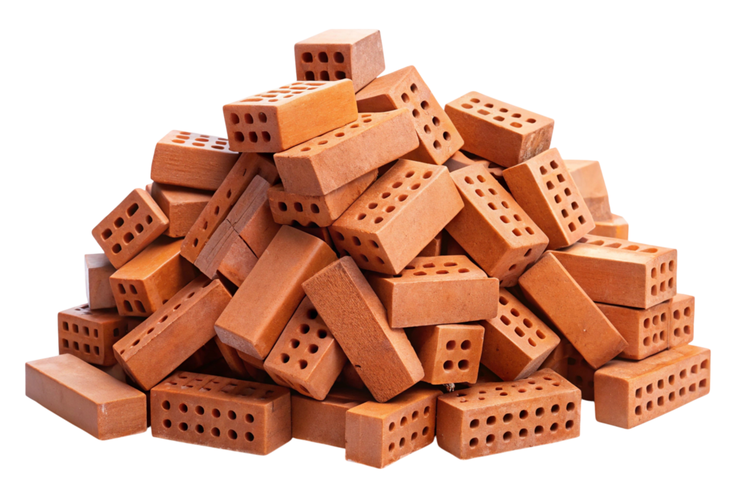 A pile of brick blocks with holes, displayed on a transparent background, symbolizing construction, architecture, and building projects png