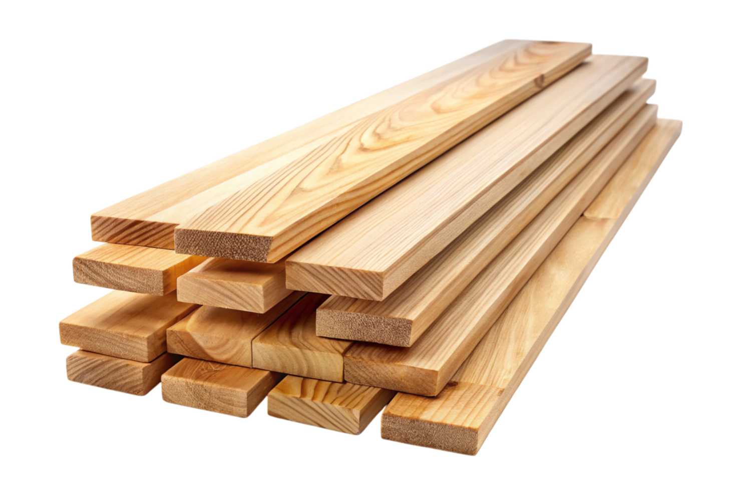 Stacked pile of wooden planks on a transparent background, showcasing natural wood texture, ideal for construction and home improvement projects png