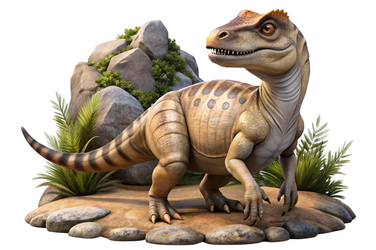 3D rendering of a Shunosaurus dinosaur, featuring realistic anatomical details and prehistoric landscape elements. png