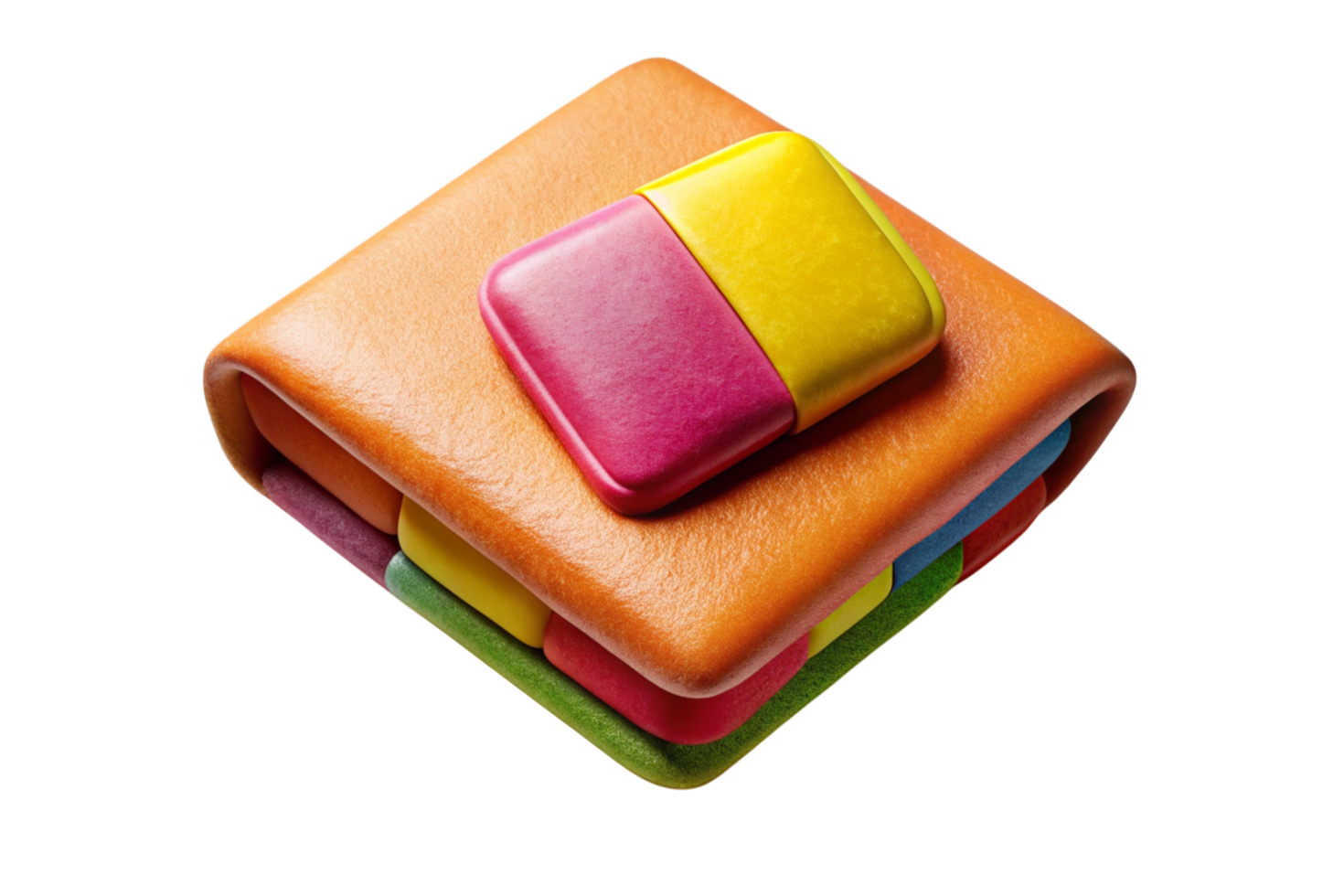 Artistic wallet design with vibrant, square candy like elements, ideal for creative and cheerful concepts. png