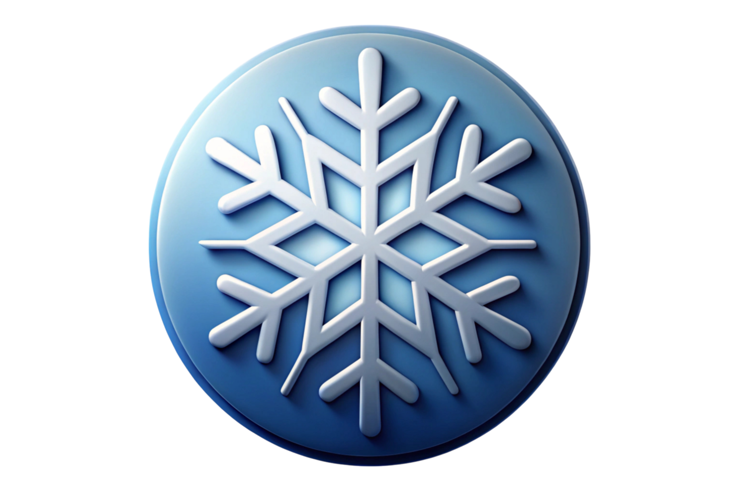 Blue and white snowflake icon design on a clean transparent background, perfect for winter, weather, and seasonal themed graphics or logos. png