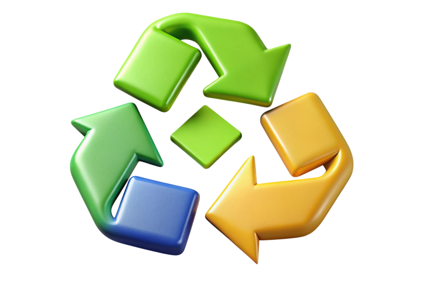 Eco friendly recycling icons in a modern 3D style with arrows depicting sustainability and reuse concepts for environmental awareness. png