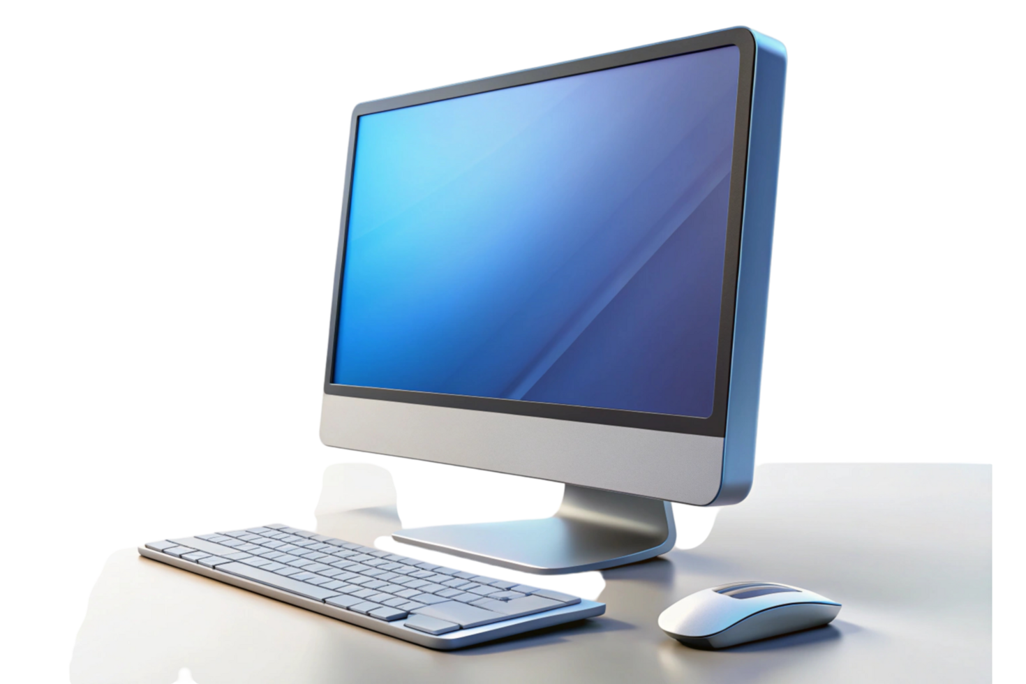 Modern desktop computer with widescreen monitor, keyboard, and mouse set up on a clean workspace for professional and productivity use. png