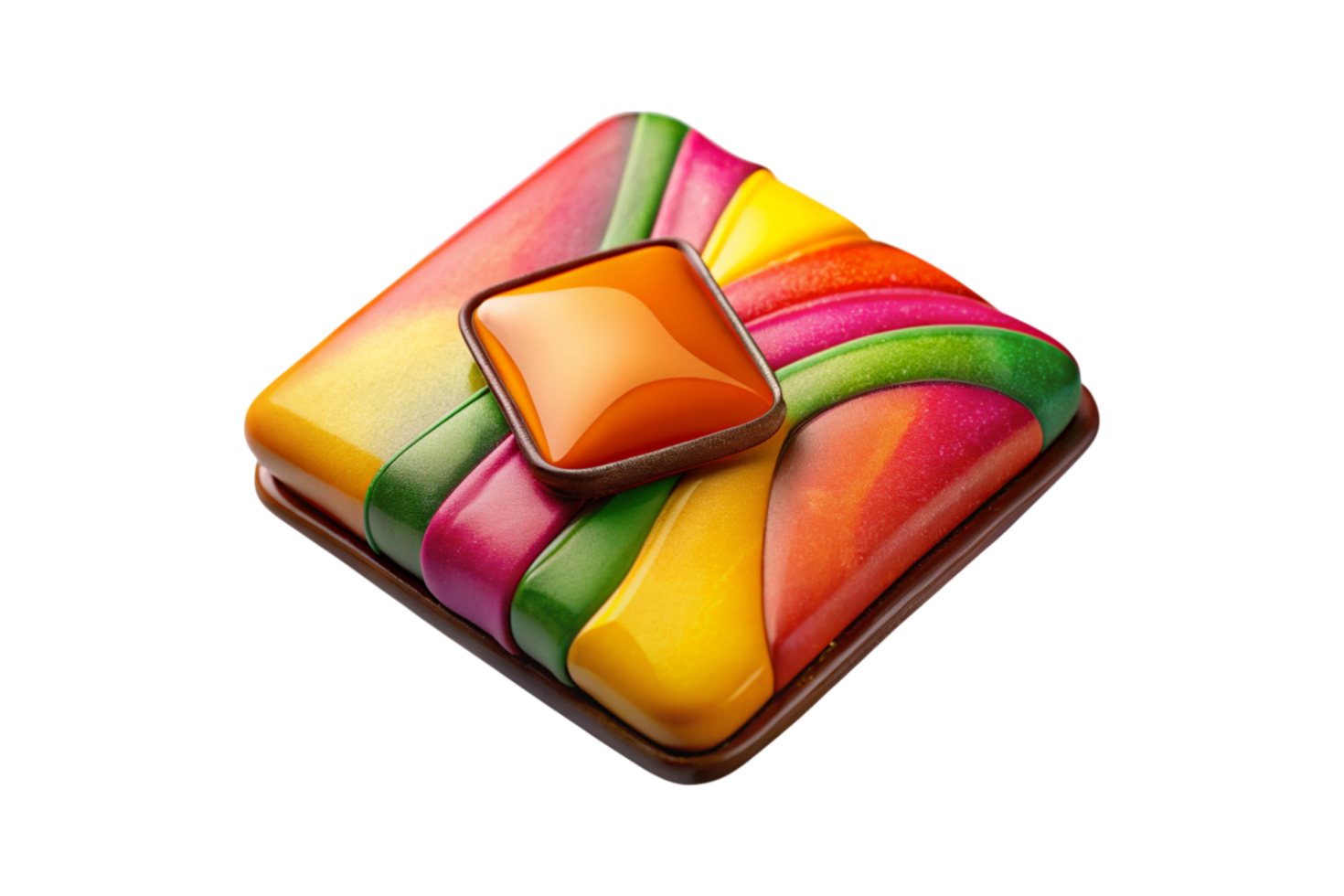 Wallet with vibrant square candies resembling colorful tiles, arranged artistically on a transparent background for creative concepts. png