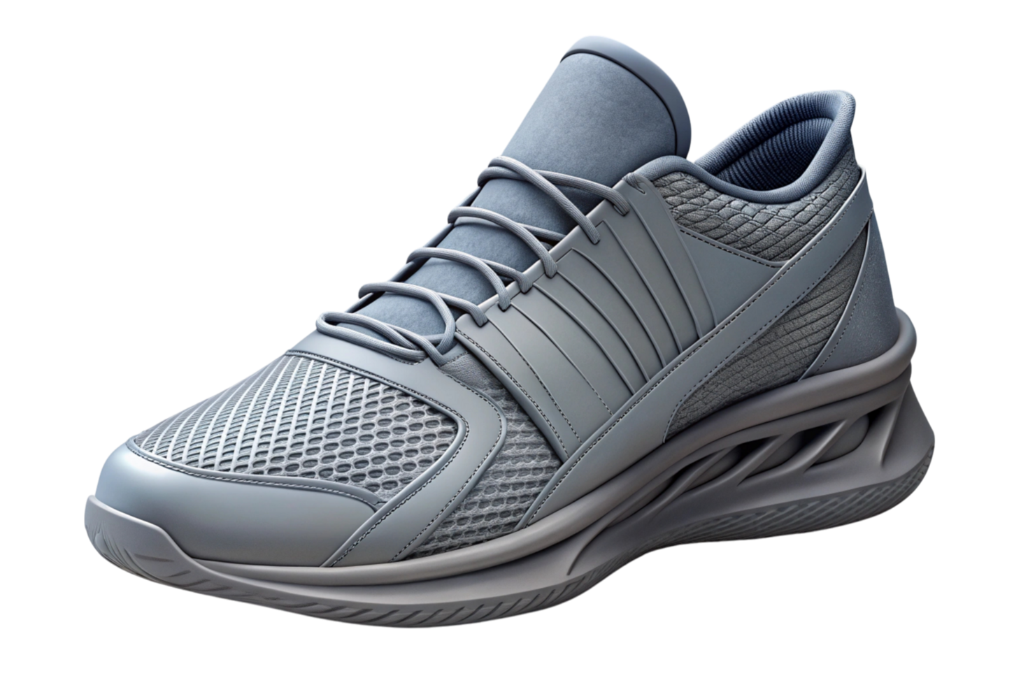 High performance gray athletic sneaker combining durability and style, designed for workouts, jogging, and versatile lifestyle needs. png
