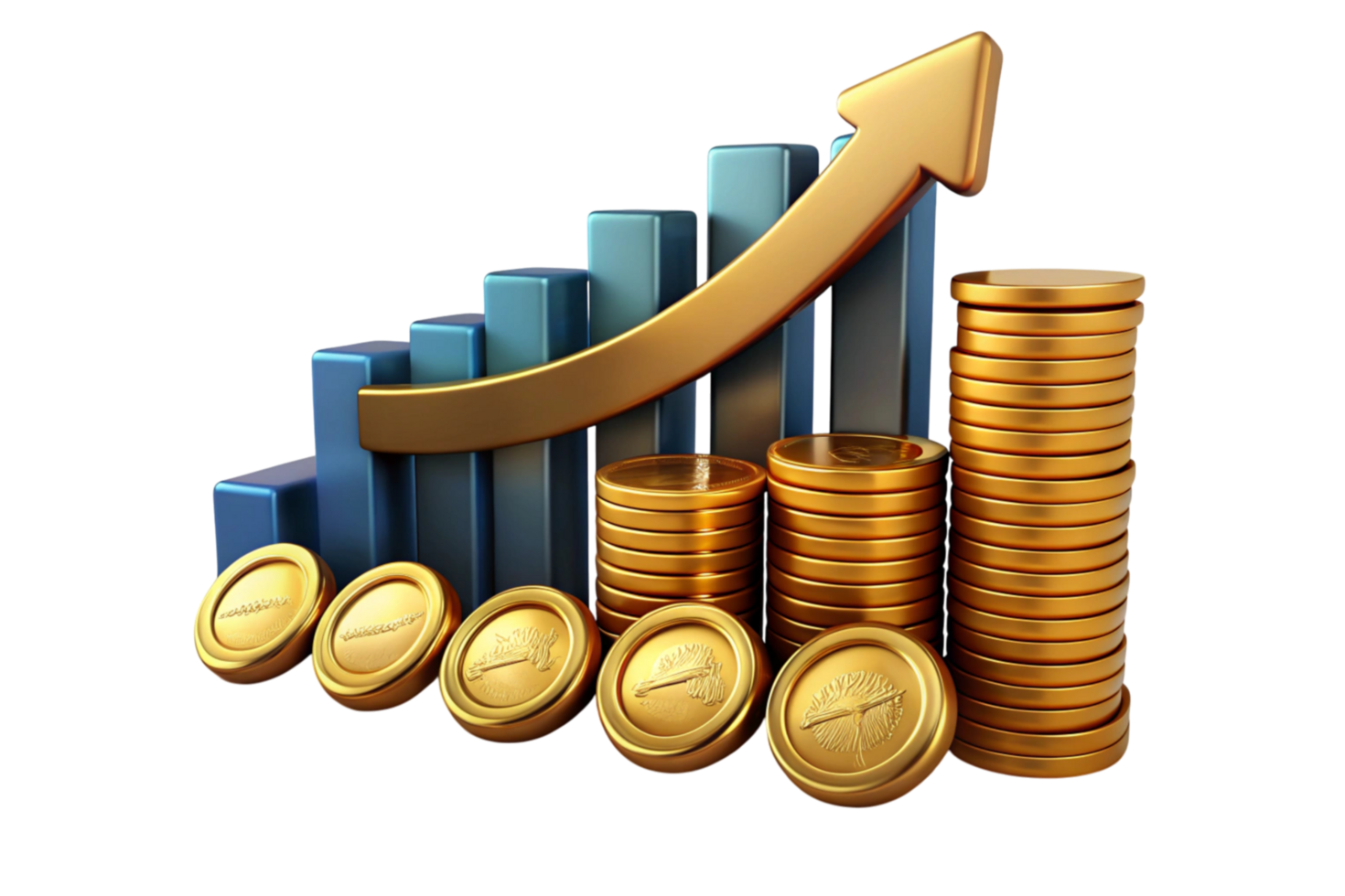 Financial chart with gold coins and a growth arrow, illustrating profit, economic success, and monetary achievements in business. png