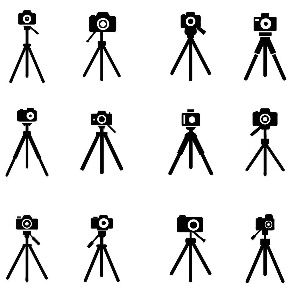 A set of tripod with photo camera silhouette illustration vector