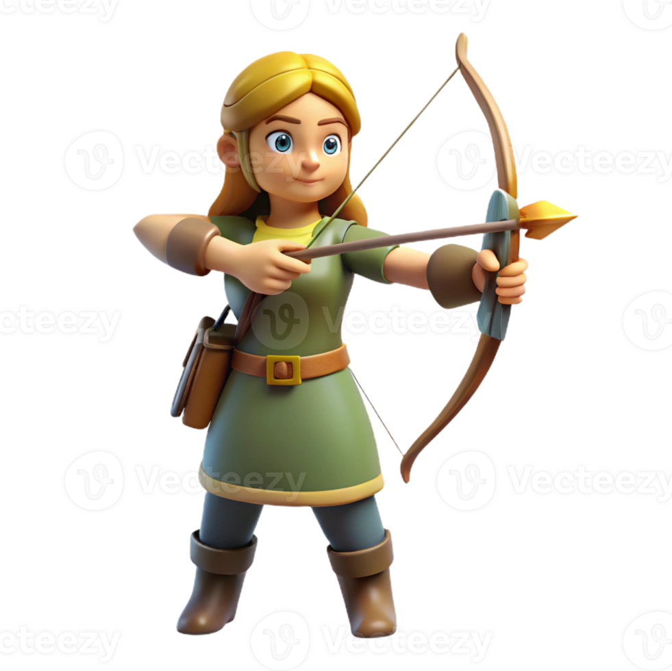 Female archer aiming with precision in 3D png