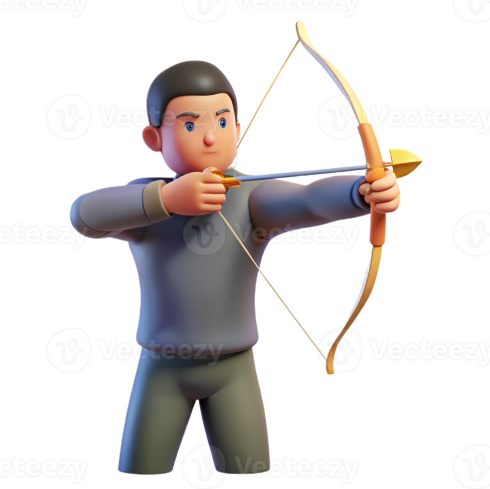 Archer holding bow and arrow in action png