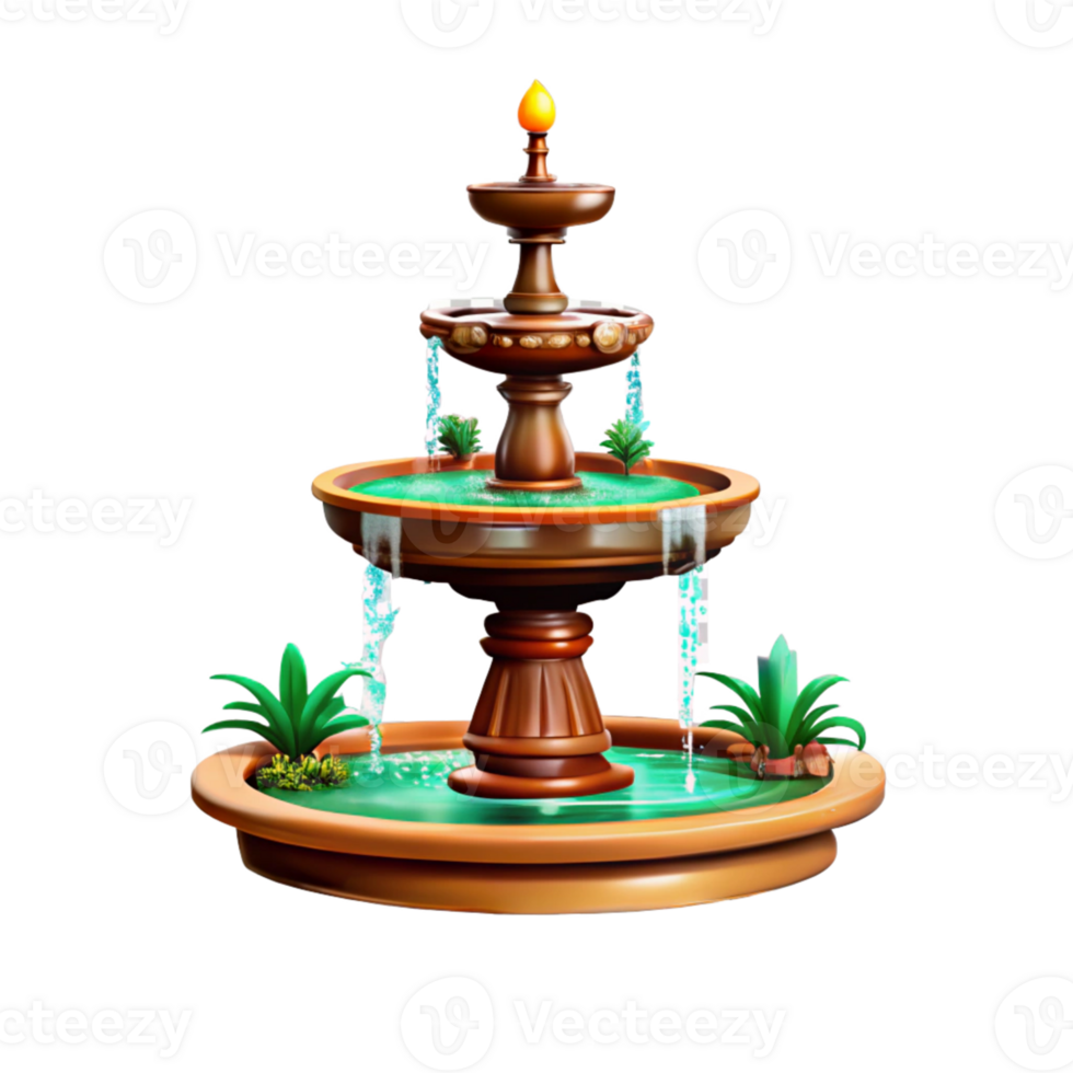 Decorative fountain design with flowing water png