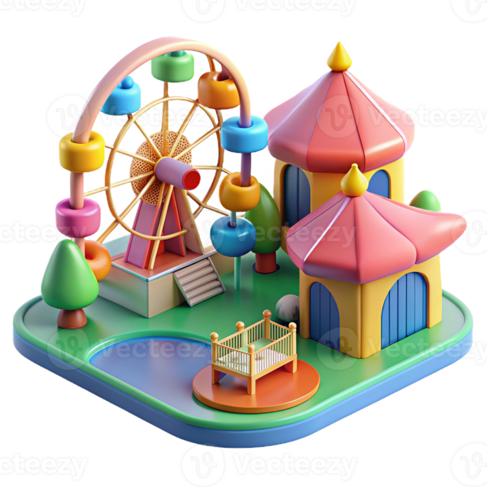 3D amusement park setup with fun attractions png