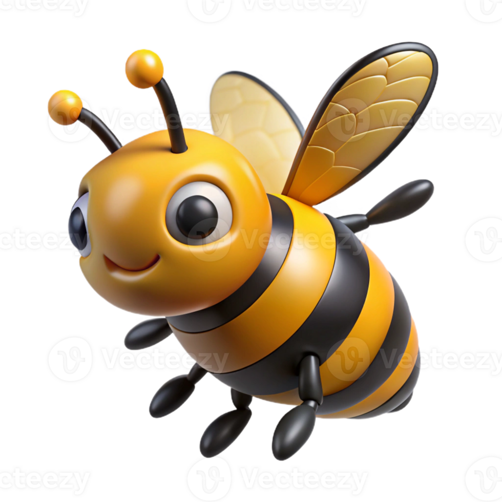 Cute yellow and black bee in 3D png