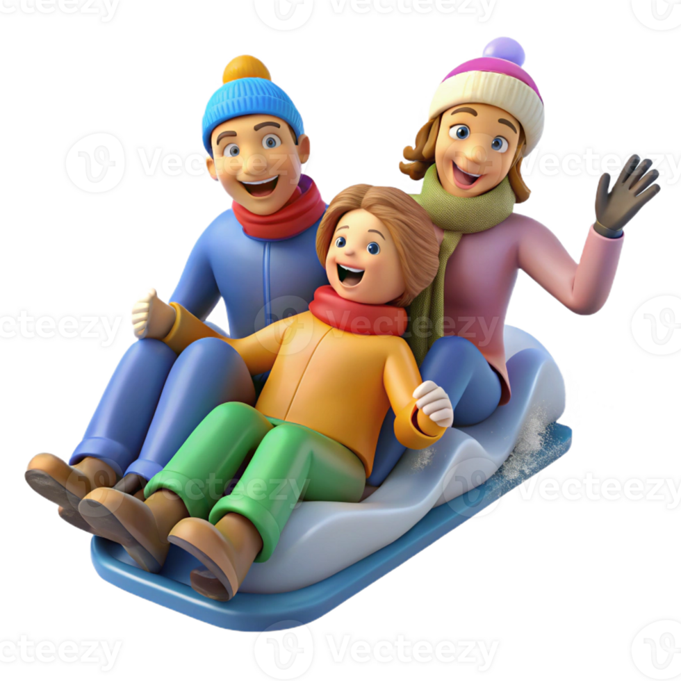 Winter fun with sledding family png