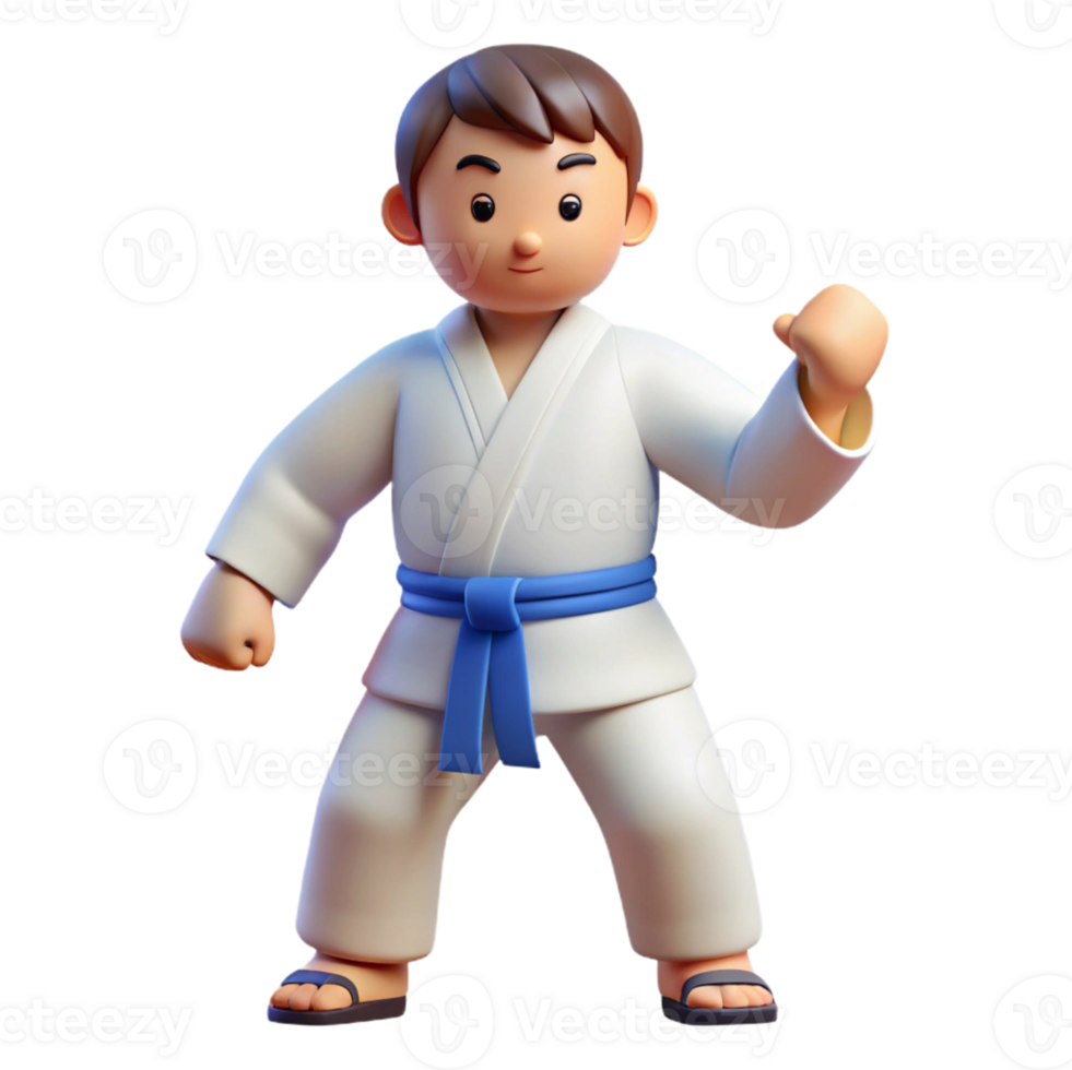 3D character in judo pose for martial arts themes png
