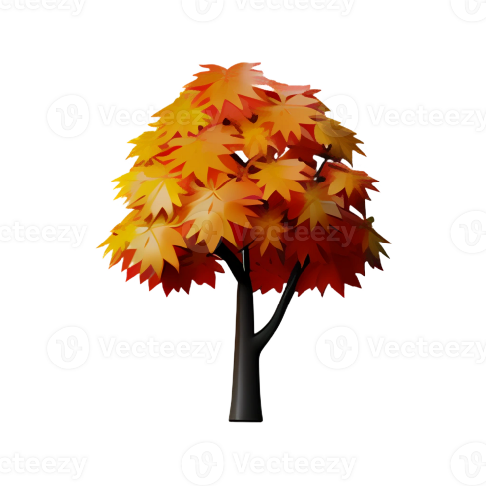 Vibrant autumn maple tree in 3D design png