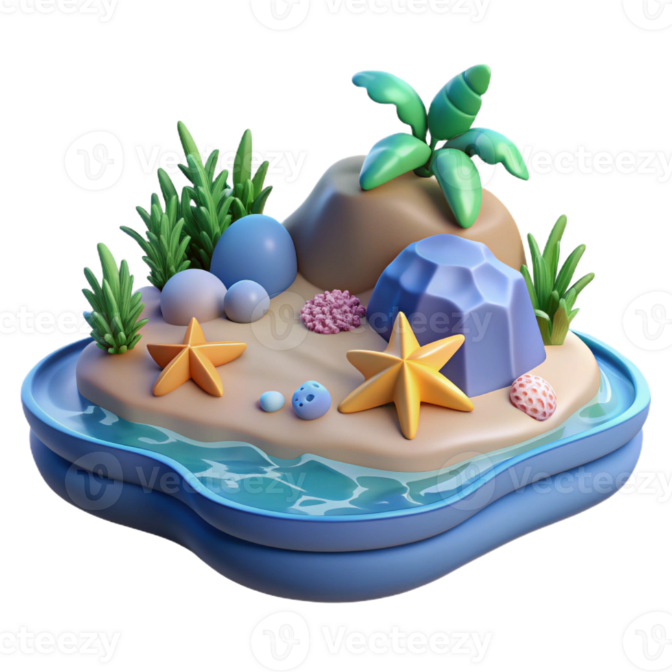 3D ocean scene with vibrant tropical elements png