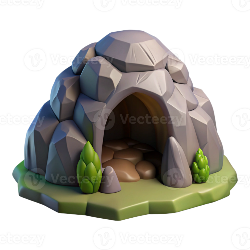 Natural cave design with rocky entrance in 3D png