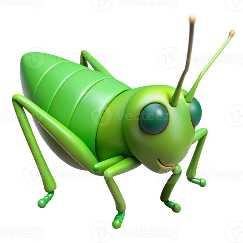 Realistic green grasshopper with detailed features in 3D png