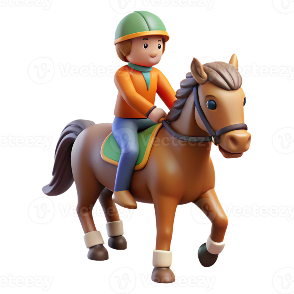Skilled horse rider with green uniform in 3D png