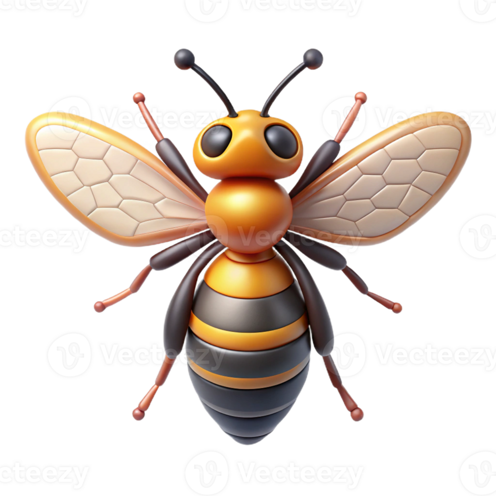 Flying hoverfly with transparent wings and bright stripes png