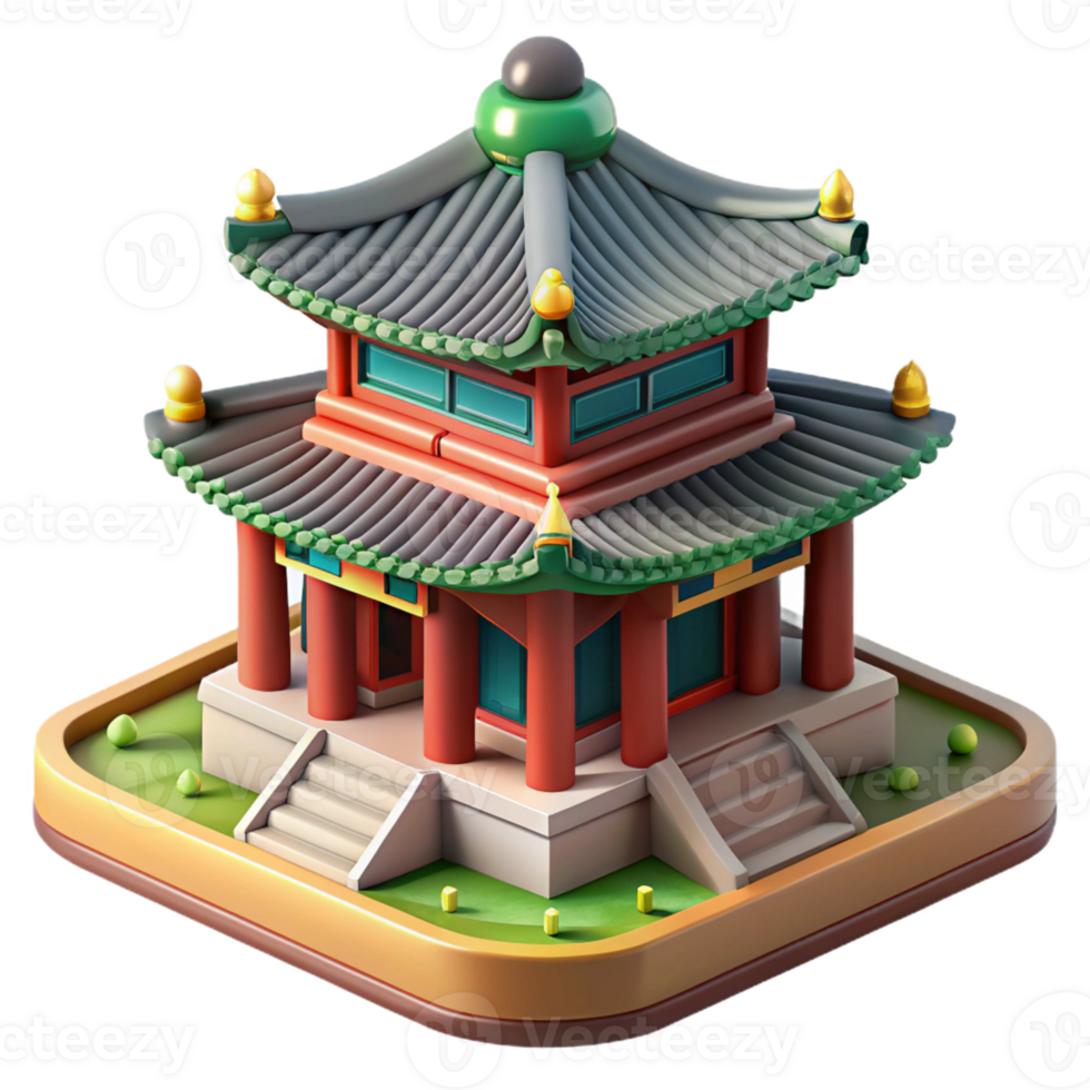 Realistic Korean landmark with detailed architecture png