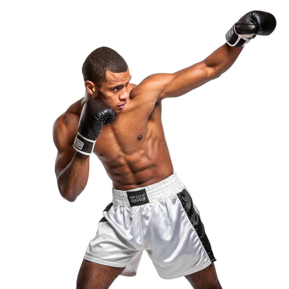 Dynamic boxing pose studio setting sports photography athletic concept png