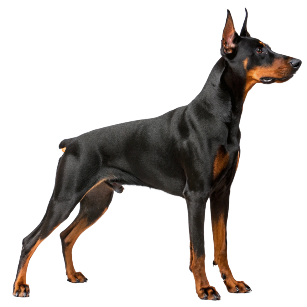 Elegant doberman pinscher animal portrait studio setting close-up view focused expression png