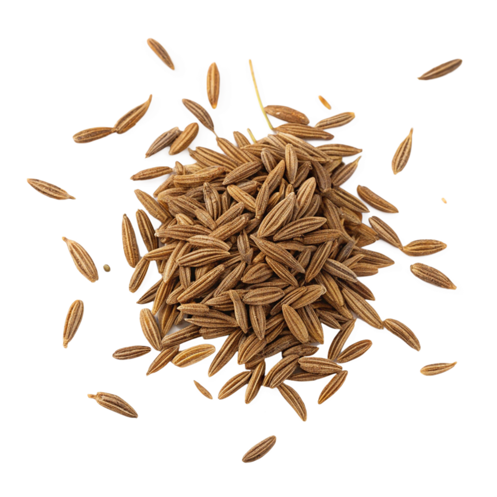 Cumin seeds in action food photography culinary environment top-down view spice concept png