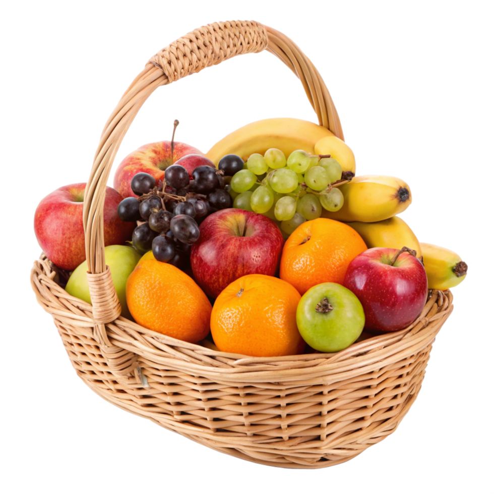 Fresh fruit basket display food photography bright environment high angle view healthy concept png