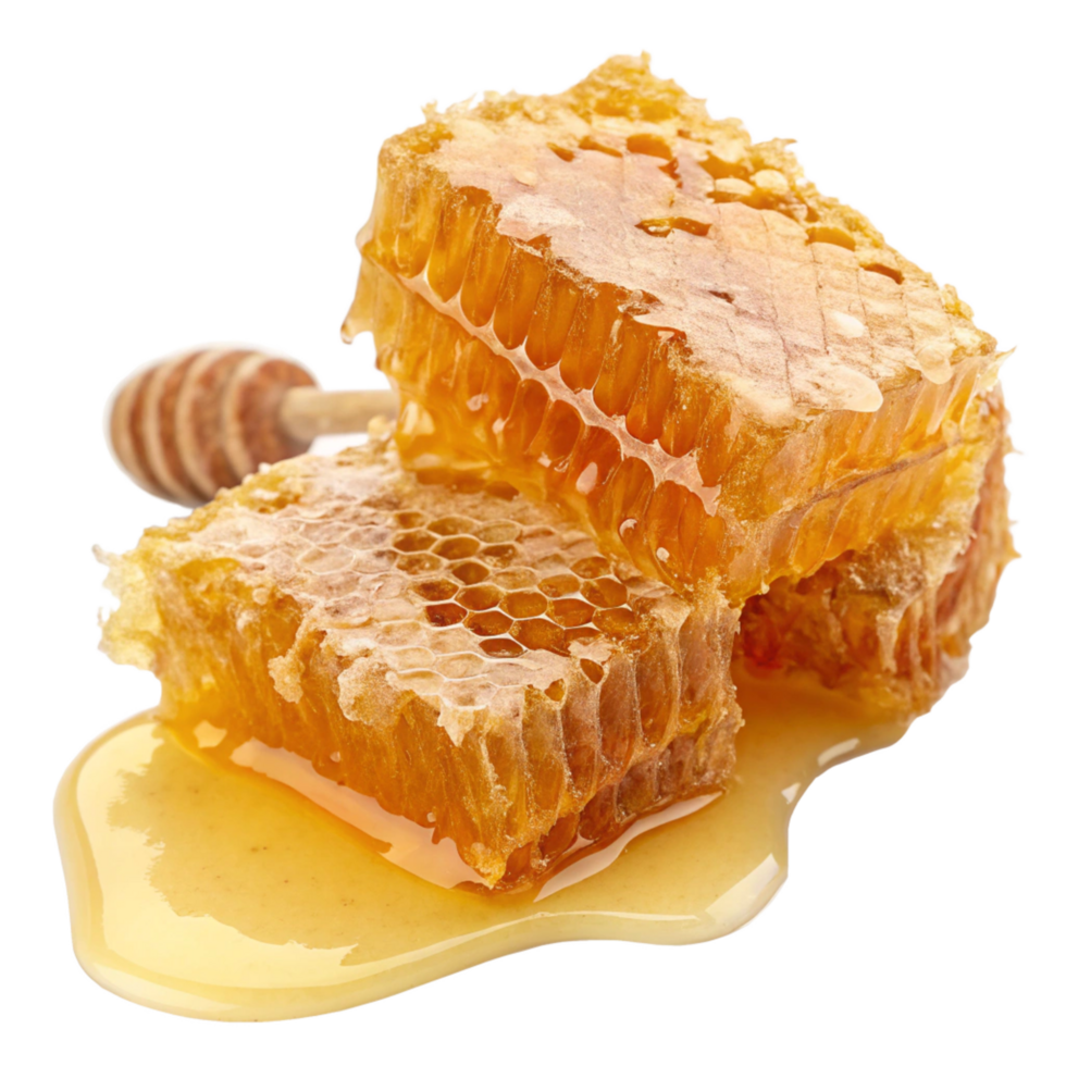 Honeycomb dripping golden honey food photography minimalist style sweet concept png