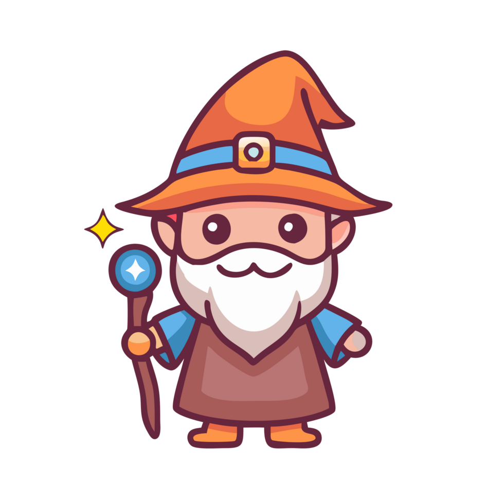 Charming chibi wizard casting spells in a magical forest digital art fantasy whimsical viewpoint png