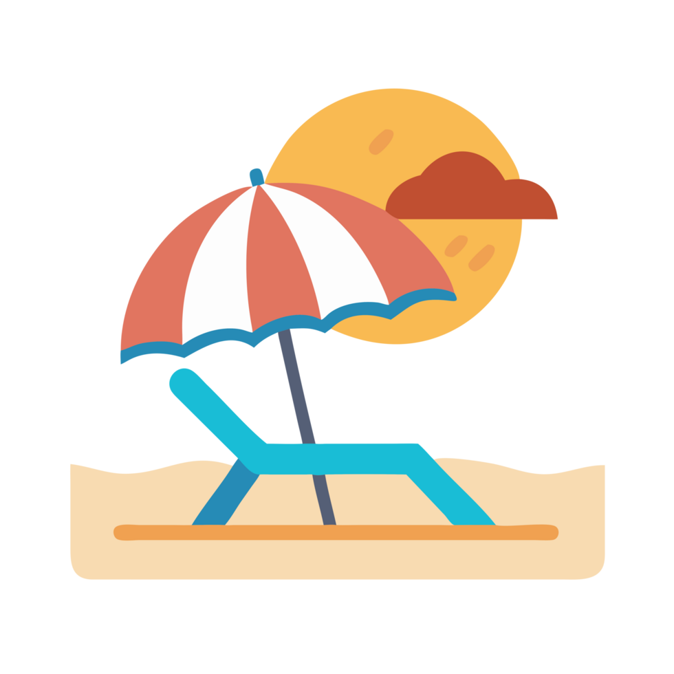 Relaxing at the beach umbrella and chair setup sandy shore iconic design sunny day aesthetic viewpoint png