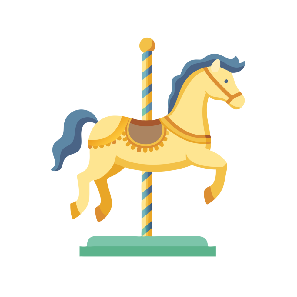 Whimsical carousel horse amusement park iconic decoration vibrant environment side view nostalgic fun png