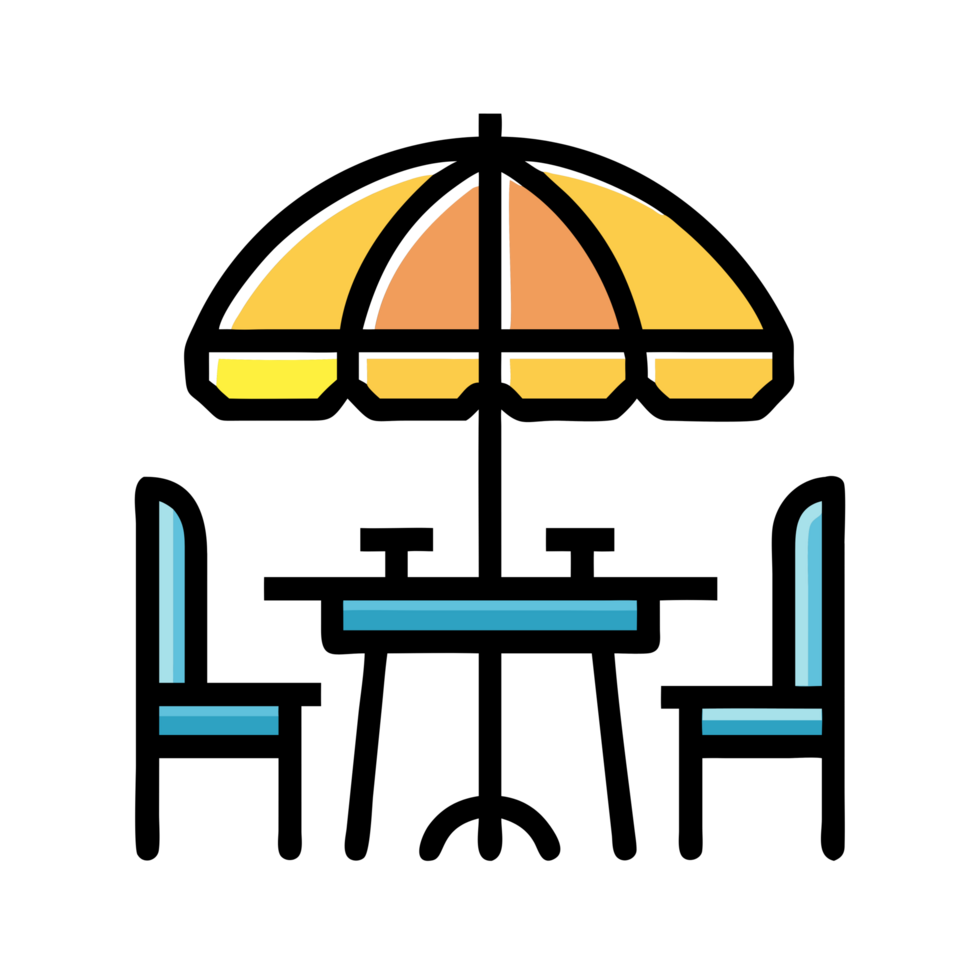 Relaxing beachside dining experience tables and chairs under umbrellas coastal paradise outdoor ambiance scenic view png