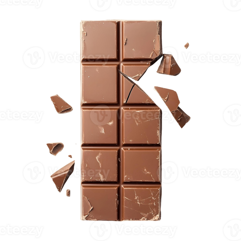 A split chocolate bar ready for indulgence png