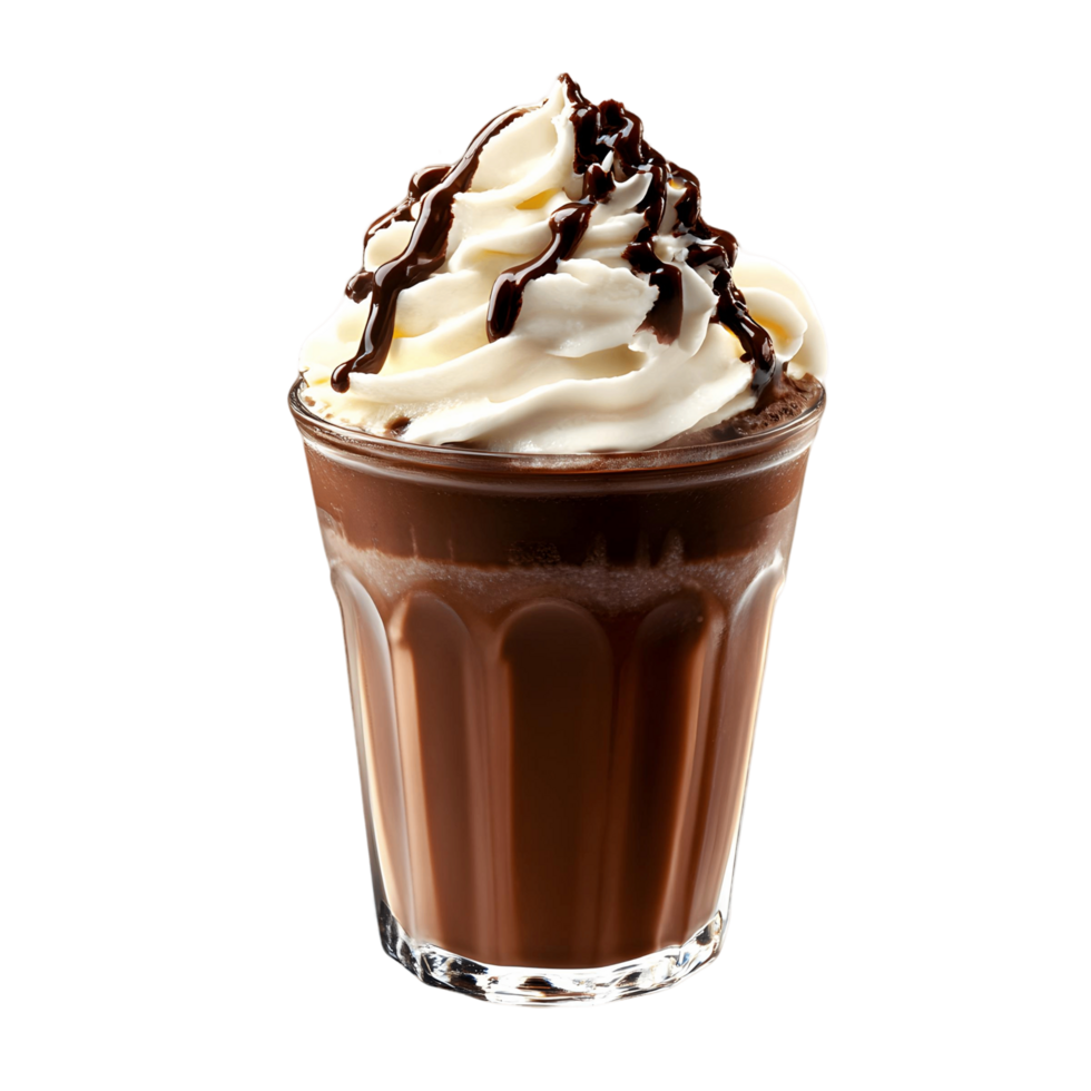 Refreshing chocolate milkshake in a glass with whipped cream png