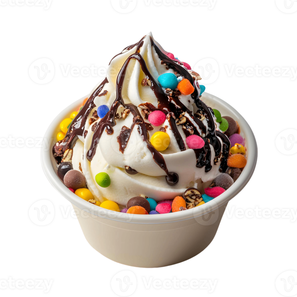 Bright and colorful ice cream sundae in a bowl png