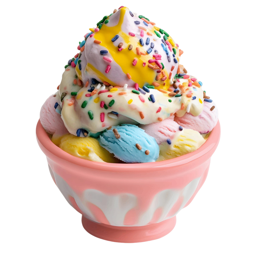 Sweet ice cream sundae with rainbow colors png