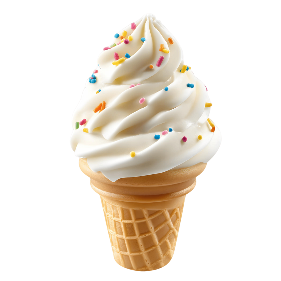 Vanilla ice cream cone topped with colorful sprinkles png