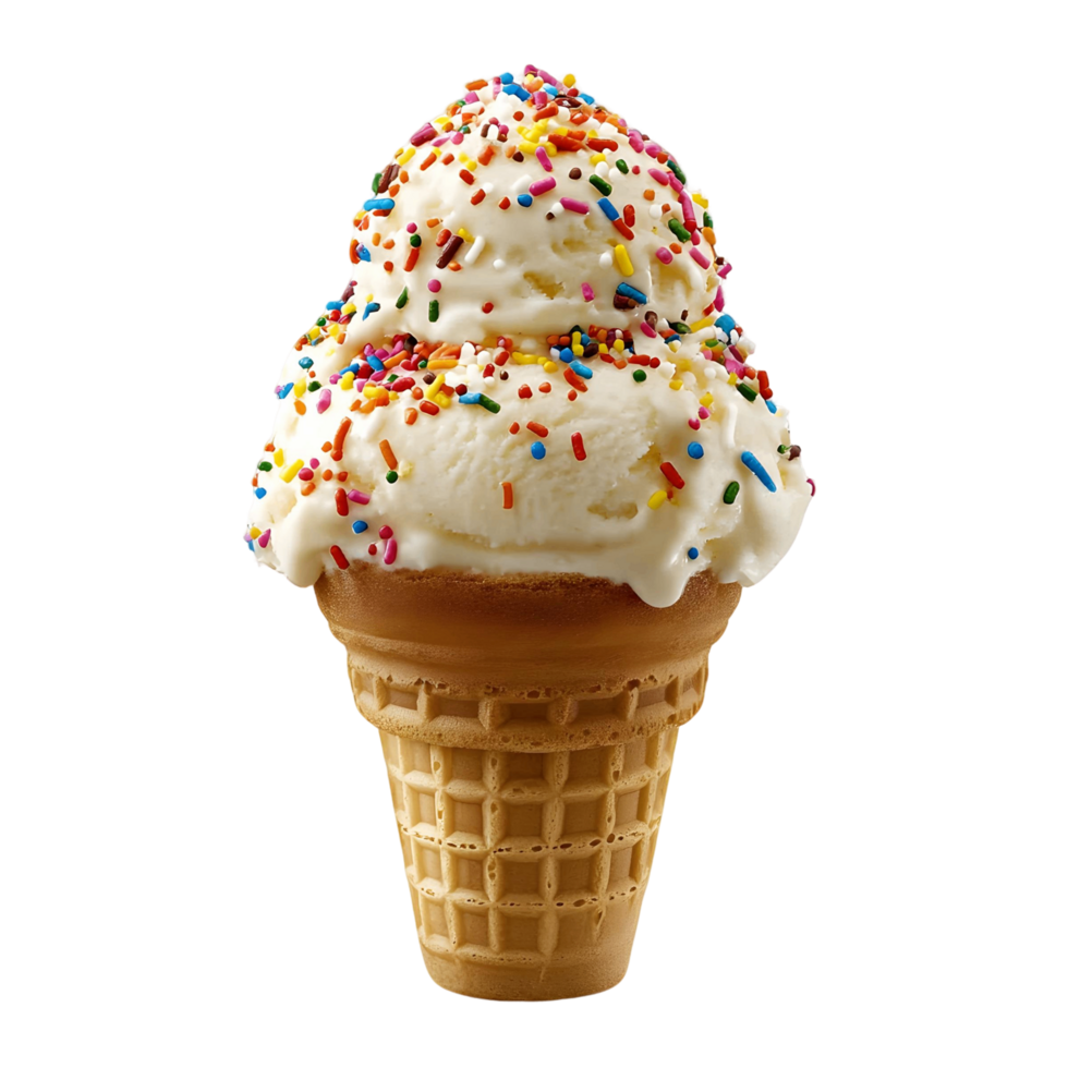 Classic vanilla ice cream cone with sprinkles png