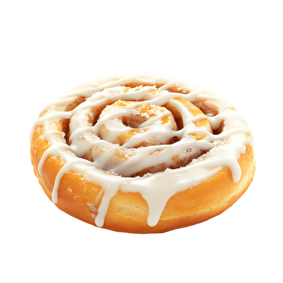 Cinnamon roll with a white glaze on top isolated png