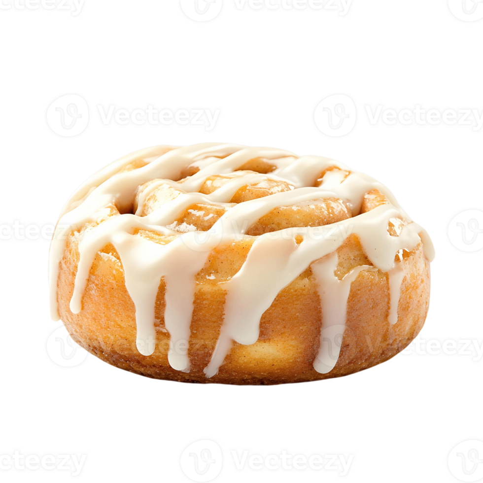 Cinnamon roll with a white glaze on top of it png